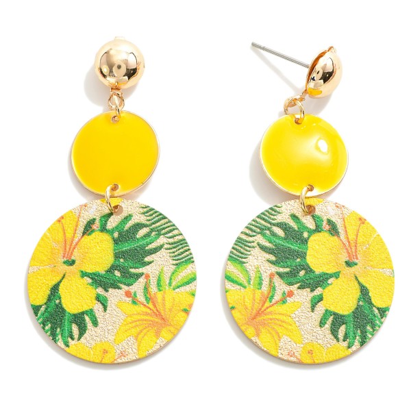 Waterfall Circular Drop Earring With Tropical Flower Overlay 

- Approximately 1.75" L