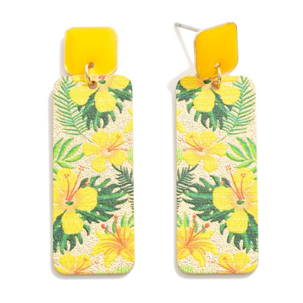 Wholesale rectangular Drop Earring Tropical Flower Overlay L