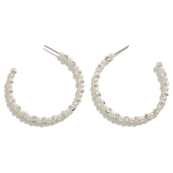 Wholesale pearl Brass Metal Beaded Hoop Earrings Brass Metal D