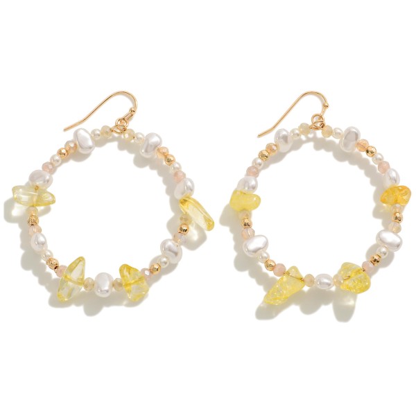 Wholesale semi Precious Natural Stone Beaded Hoop Drop Earrings Raw Pearl Bead D