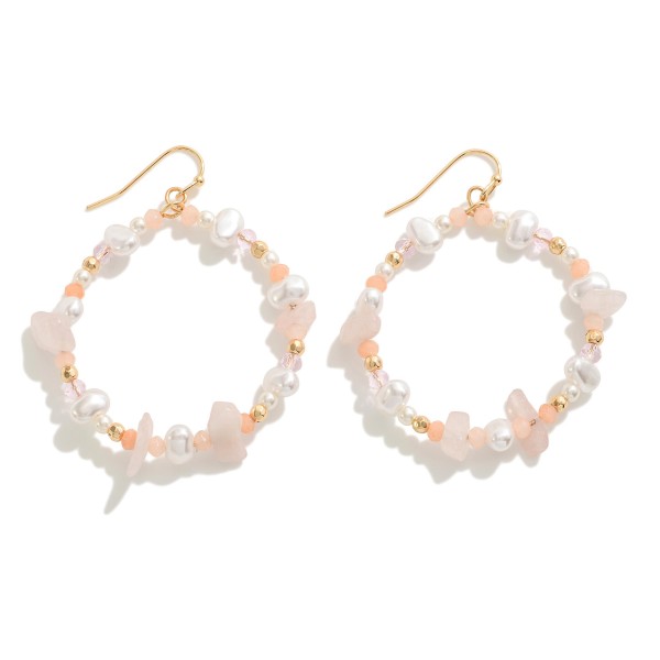 Semi-Precious Natural Stone Beaded Hoop Drop Earrings Featuring Raw Pearl Bead Details

- Approximately 2.25" L