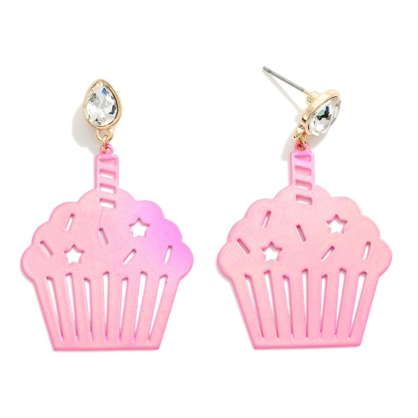 Birthday Cupcake Drop Earring With Rhinestone Candle Detail

- Approximately 2" L
- Brass Metal 