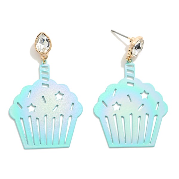 Wholesale birthday Cupcake Drop Earring Rhinestone Candle Detail L Brass Metal