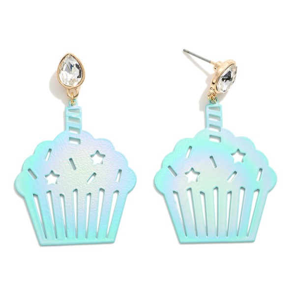 Birthday Cupcake Drop Earring With Rhinestone Candle Detail

- Approximately 2" L
- Brass Metal 