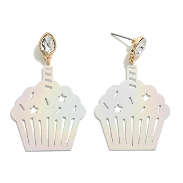 Wholesale birthday Cupcake Drop Earring Rhinestone Candle Detail L Brass Metal