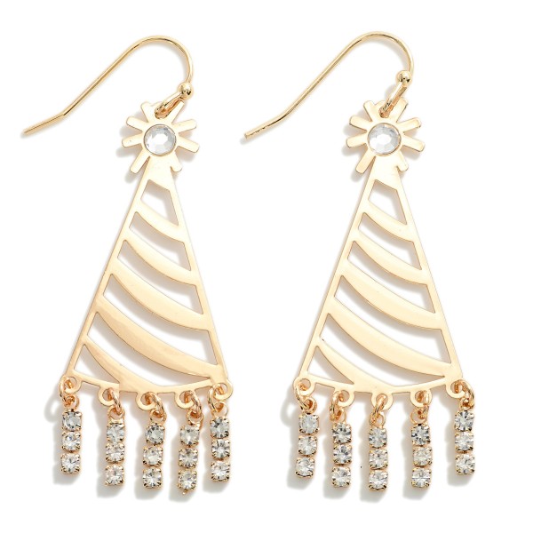 Wholesale brass Party Hat Drop Earring Rhinestone Tassels L Brass Metal