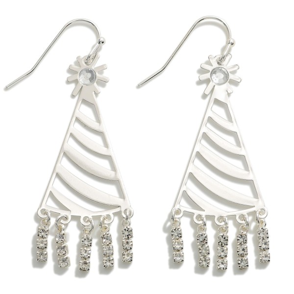 Wholesale brass Party Hat Drop Earring Rhinestone Tassels L Brass Metal