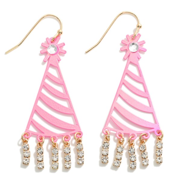 Wholesale party Hat Drop Earrings Rhinestone Tassel Details L Brass Metal