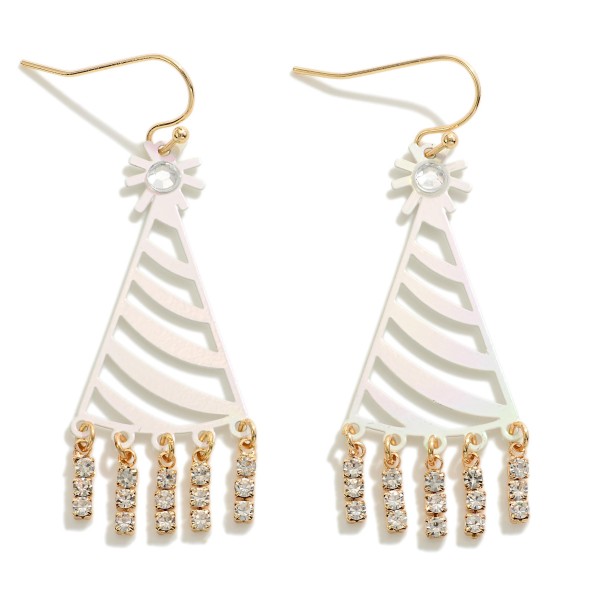 Wholesale party Hat Drop Earrings Rhinestone Tassel Details L Brass Metal