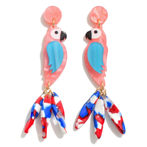 Resin Parrot Drop Earring With Resin Tassel Feather Details

- Approximately 2.5" L