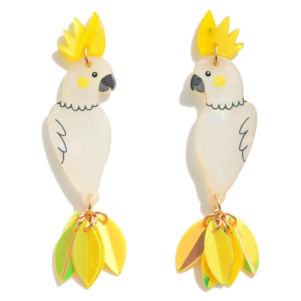 Wholesale resin Parrot Drop Earrings Iridescent Tassel Feather Details L