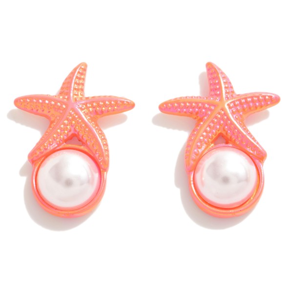 Wholesale starfish Studs Pearl Bead Inlay L