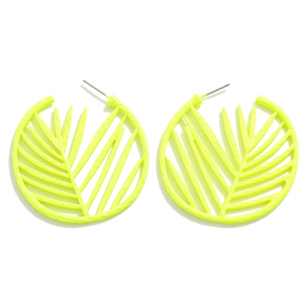 Coated Metal Palm Frond Leaf Drop Earrings 

- Approximately 1.75" L