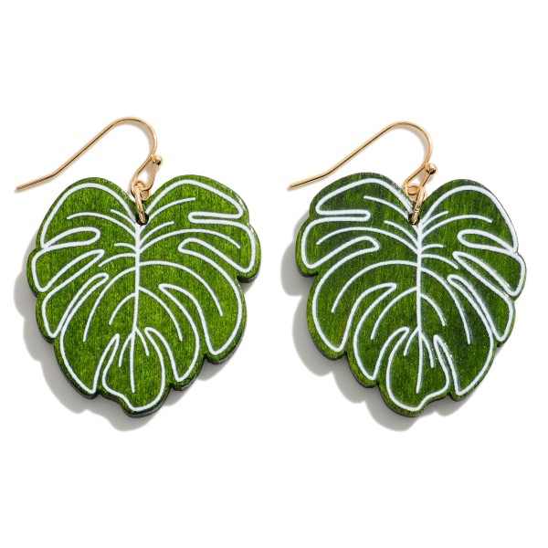 Wholesale monstera Leaf Wood Cut Earring L
