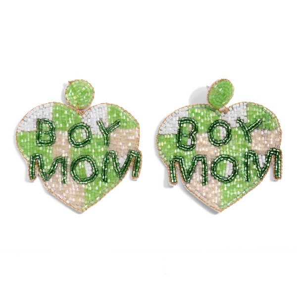 Wholesale seed Beaded Plaid Heart Boy Mom Drop Earrings L