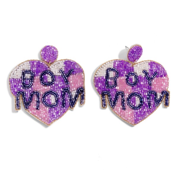 Wholesale seed Beaded Plaid Heart Boy Mom Drop Earrings L