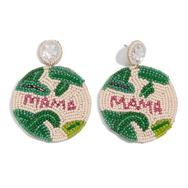 Seed Beaded Circular 'Mama' Drop Earrings With Leaf Details

- Approximately 2.75"L 