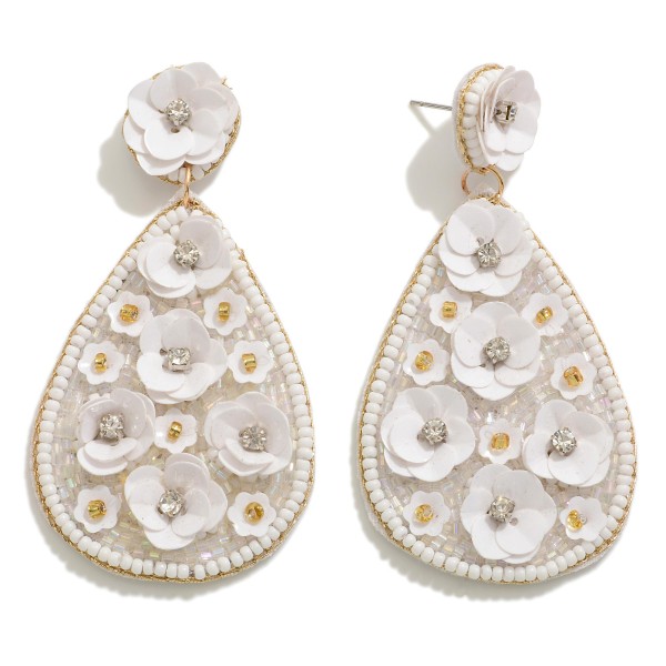 Wholesale seed Beaded Flower Teardrop Earring L