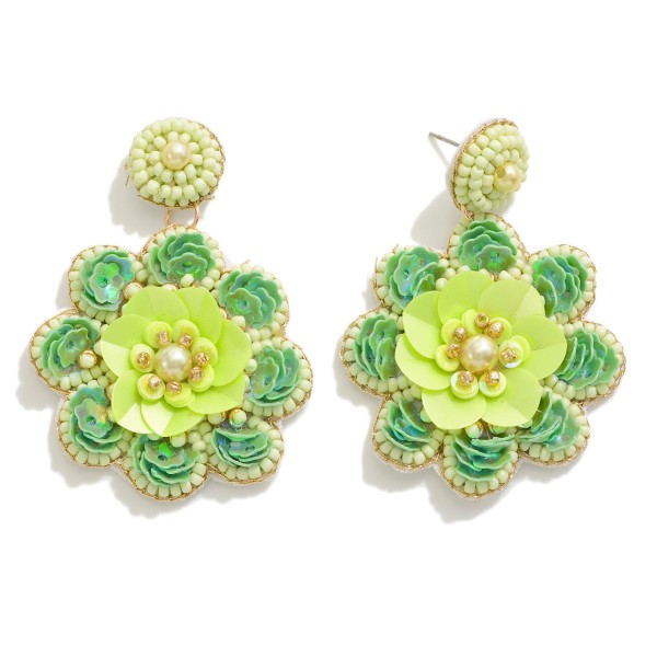 Seed Bead and Sequin 3D Flower Drop Earrings

- Approximately 2" L