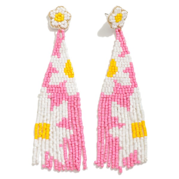 Seed Beaded Flower Tassel Drop Earrings

- Approximately 4.5" L