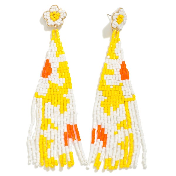 Seed Beaded Flower Tassel Drop Earrings

- Approximately 4.5" L