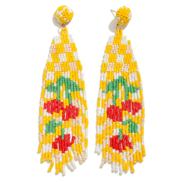 Seed Beaded Checker and Stripe Tassel Drop Earrings

- Approximately 5" L