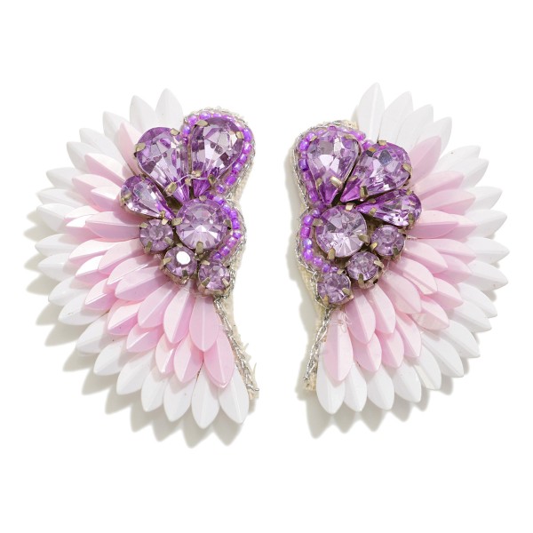 Wholesale fanned Feather Drop Earrings Rhinestone Accents L