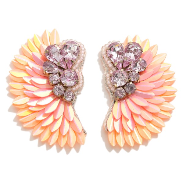 Fanned Feather Drop Earrings With Rhinestone Accents

- Approximately 2.25" L