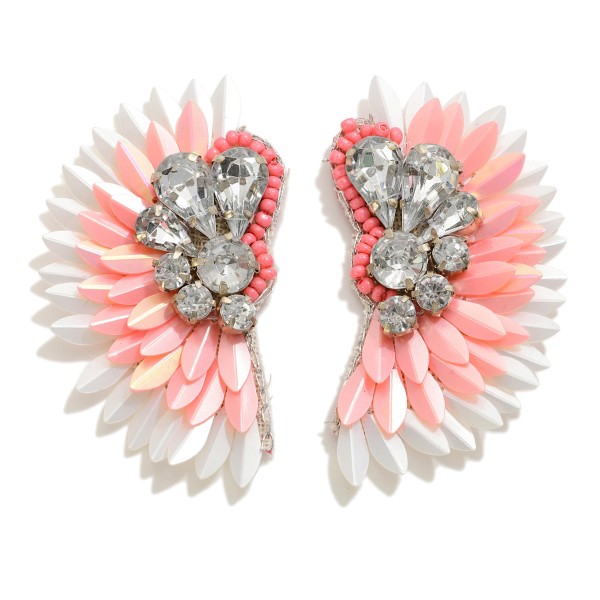 Wholesale fanned Feather Drop Earrings Rhinestone Accents L