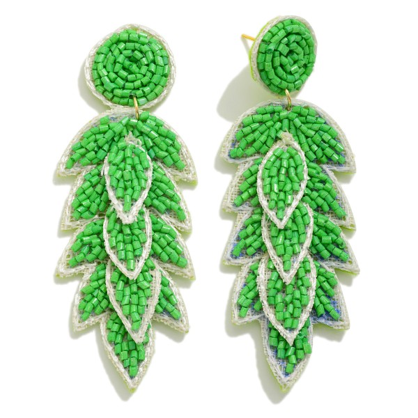 Wholesale monochrome Seed Beaded Leaf Drop Earrings L