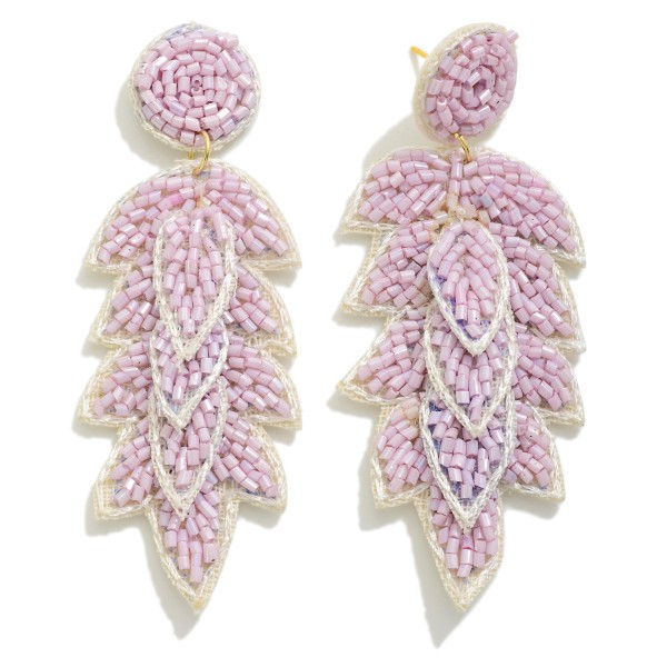 Wholesale monochrome Seed Beaded Leaf Drop Earrings L