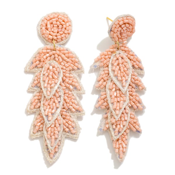 Wholesale monochrome Seed Beaded Leaf Drop Earrings L