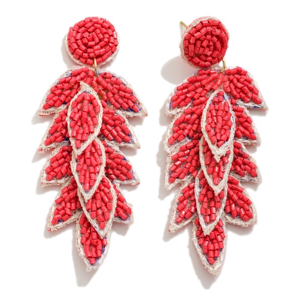 Wholesale monochrome Seed Beaded Leaf Drop Earrings L