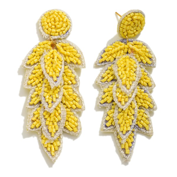 Wholesale monochrome Seed Beaded Leaf Drop Earrings L