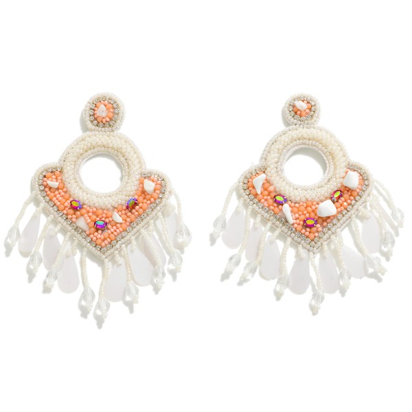 Wholesale statement Seed Beaded Tassel Drop Earrings Stone Rhinestone Accents L