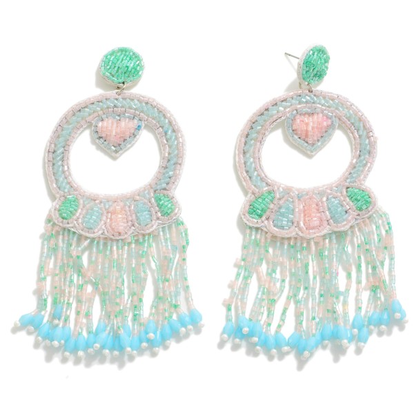 Wholesale pastel Statement Seed Beaded Tassel Drop Earrings Heart Accent L