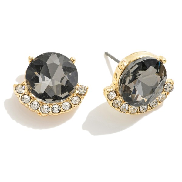 Wholesale gold Stud Earrings Rhinestone Pave Accent L