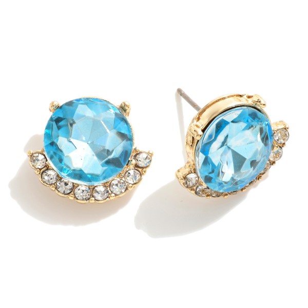 Wholesale gold Stud Earrings Rhinestone Pave Accent L