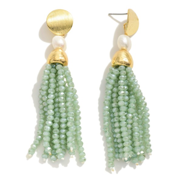 Gold Tone Pearl Drop Earrings With Beaded Tassel Details

- Approximately 2.5" L