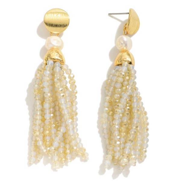 Gold Tone Pearl Drop Earrings With Beaded Tassel Details

- Approximately 2.5" L