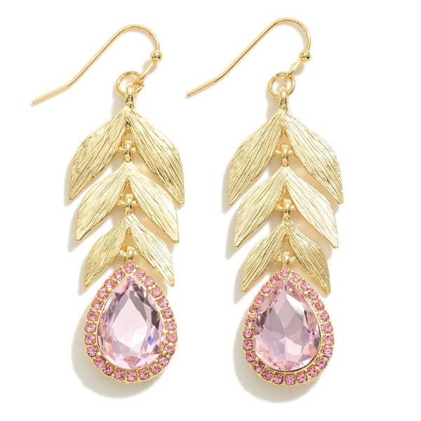Wholesale gold Leaf Drop Earrings Teardrop Rhinestone Detail L