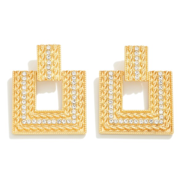 Wholesale gold Square Doo Knocker Drop Earring Rhinestone Braided Chain Inlay L
