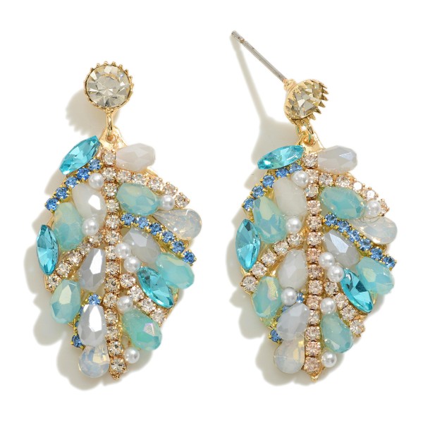 Wholesale rhinestone Beaded Leaf Drop Earrings L