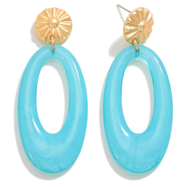 Oval Resin Drop Earring With Gold Sunburst Post

- Approximately 2.25" L