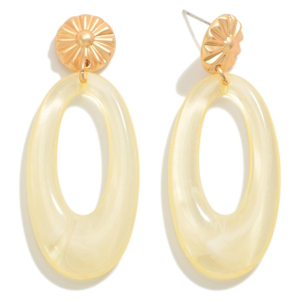 Oval Resin Drop Earring With Gold Sunburst Post

- Approximately 2.25" L