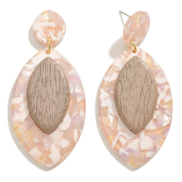 Wholesale teardrop Resin Drop Earring Wood Accent L