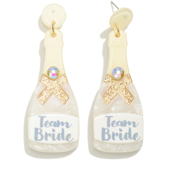 'Team Bride' Resin Champagne Bottle Drop Earrings

- Approximately 2.75" L 