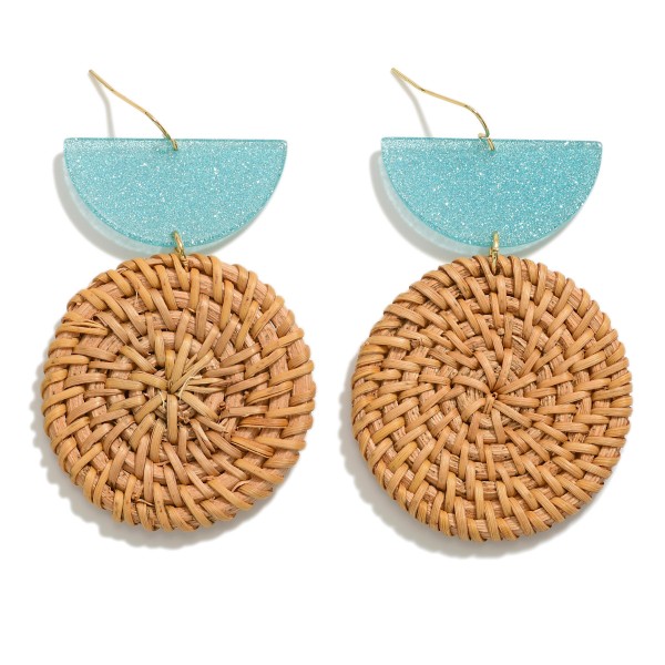 Glitter Resin Post Drop Earring With Woven Circular Raffia Dangle

- Approximately 2.75" L