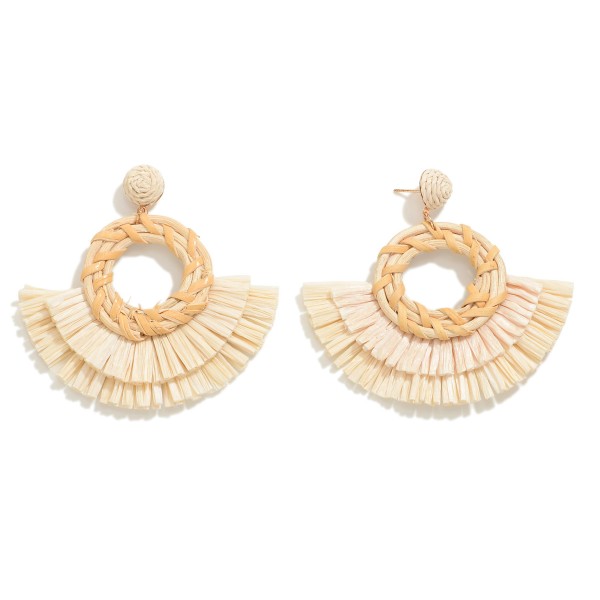 Woven Circular Raffia Earring With Raffia Fan Detail

- Approximately 2.75" L