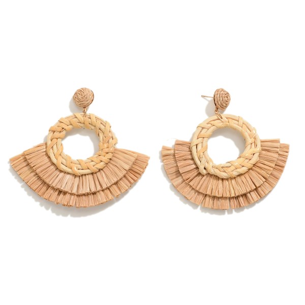 Woven Circular Raffia Earring With Raffia Fan Detail

- Approximately 2.75" L